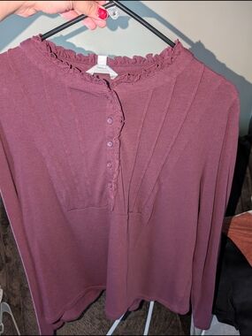 Mauve Long Sleeve Ruffled DAILY THREAD TOP